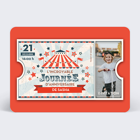 Invitation anniversaire enfant Ticket Cirque 