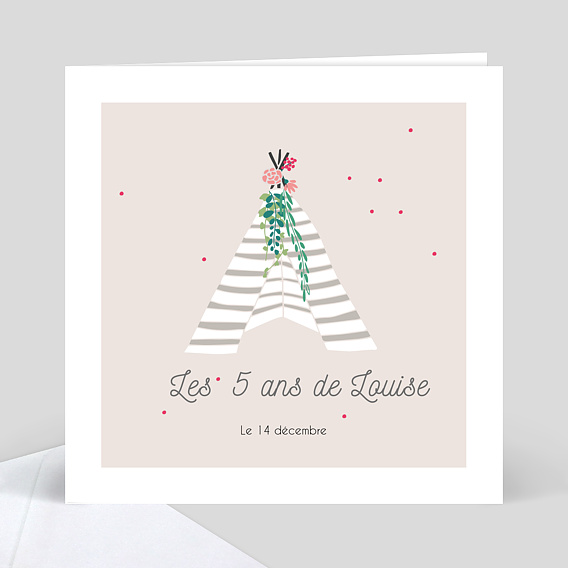 Invitation Anniversaire Enfant Tipi fleuri