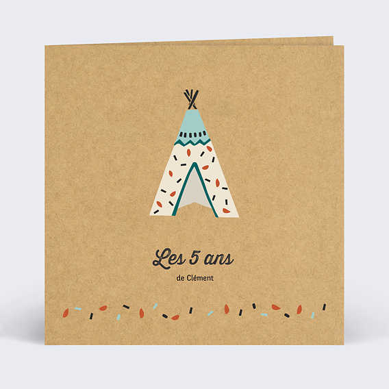 Invitation anniversaire enfant Tipi Indien