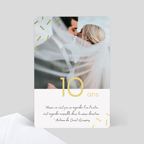 Carte d'Invitation Anniversaire de Mariage 10 ans Chic