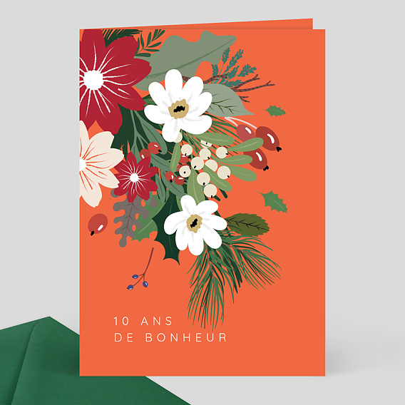 Invitation Anniversaire de Mariage Fleurs et Feuilles