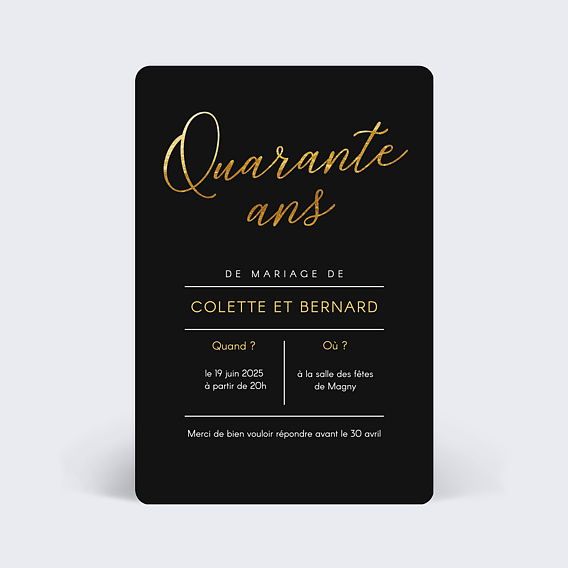Invitation anniversaire mariage Quarante Chic