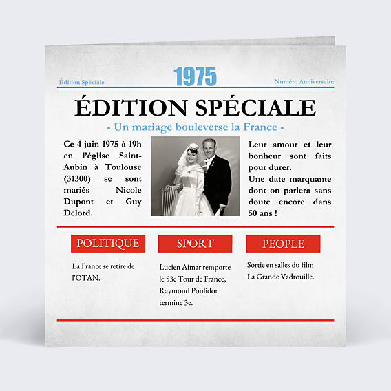 Invitation anniversaire mariage Rétrospective Journal