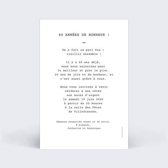 Invitation anniversaire mariage Polaroid Simple Verso