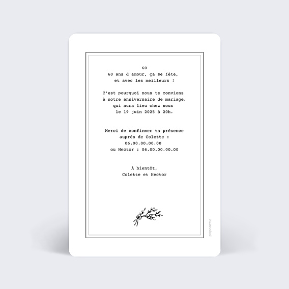 Invitation anniversaire mariage Tampon Rustique Verso