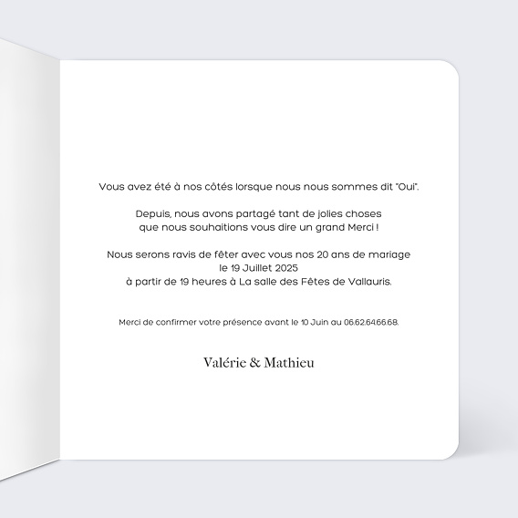 Invitation anniversaire mariage Alliance Intérieur Droit