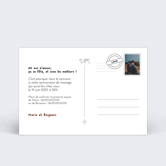 Invitation anniversaire mariage Jolies Étapes Verso