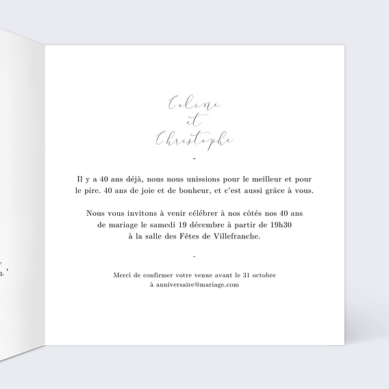 Invitation anniversaire mariage Dorure Eucalyptus Intérieur Droit