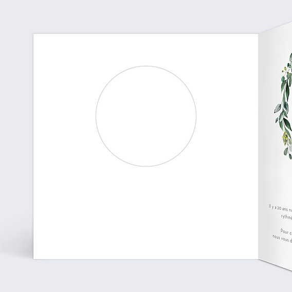 Invitation anniversaire mariage Découpe Eucalyptus Couronne Intérieur Gauche