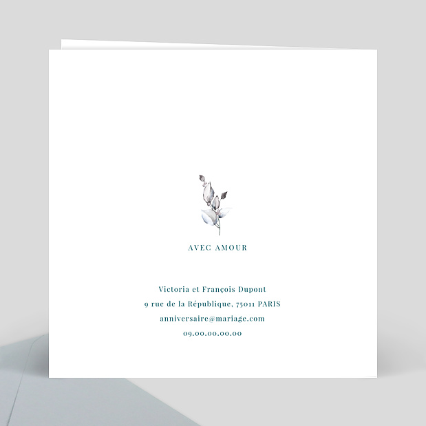 Invitation Anniversaire de Mariage Découpe Fleurs de Coton Verso