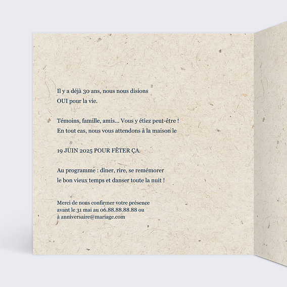 Invitation anniversaire mariage Blason Intérieur Gauche