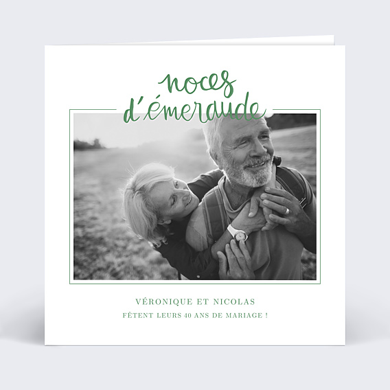Invitation anniversaire de mariage Typo Émeraude