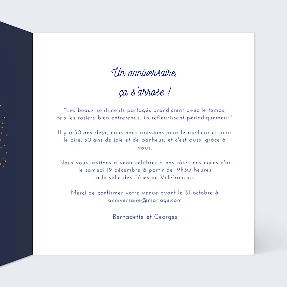 Invitation anniversaire mariage Bulles Ocre Intérieur Droit
