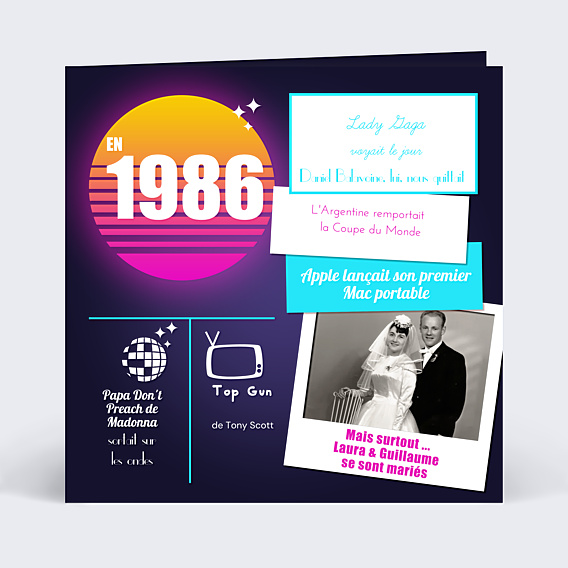 Invitation anniversaire de mariage Années 80