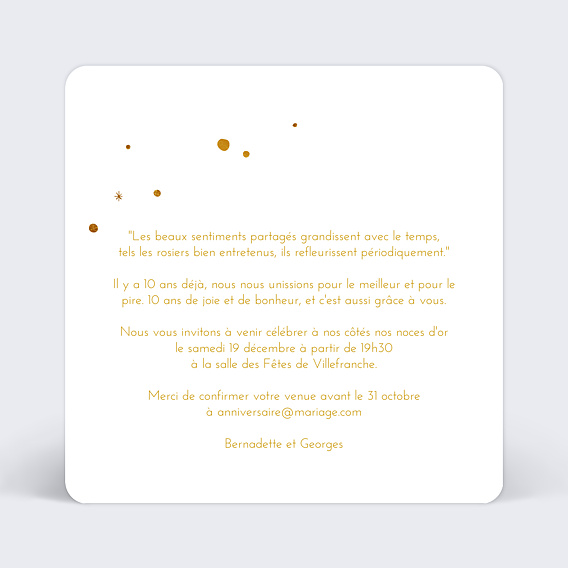 Invitation anniversaire mariage Golden Dots Verso