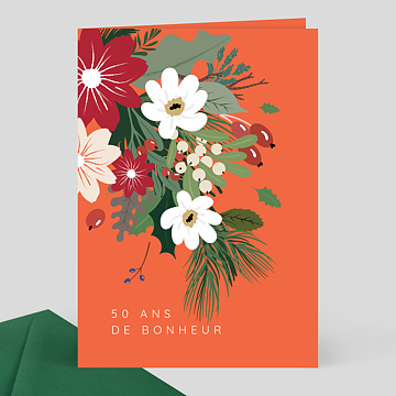Invitation Anniversaire de Mariage Fleurs et Feuilles
