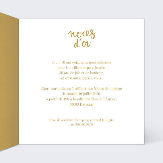 Invitation anniversaire de mariage Typo Ocre 