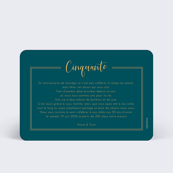 Invitation anniversaire de mariage Milestone Cinquante
