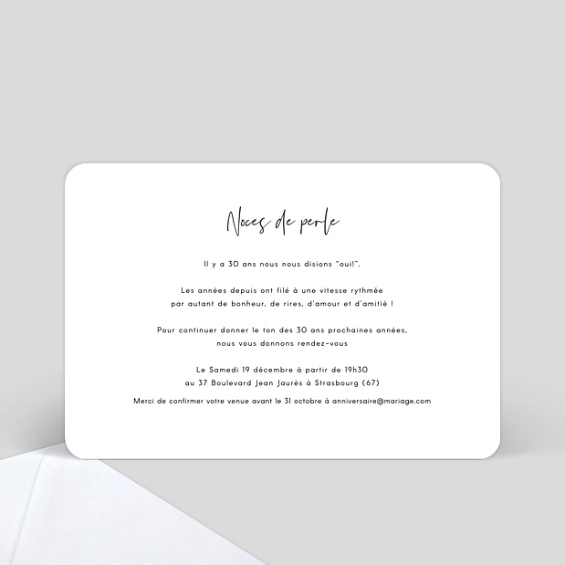 Carte d'invitation anniversaire de mariage Charme classique Verso