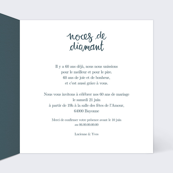 Invitation anniversaire de mariage Typo Diamant