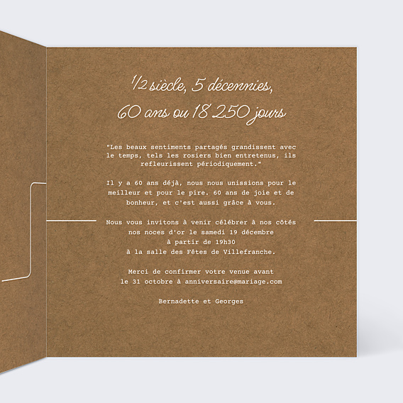 Invitation anniversaire de mariage Timeline Kraft
