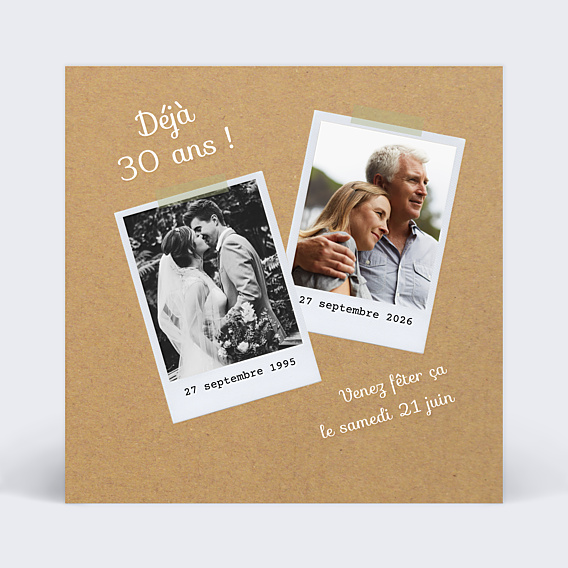 Invitation anniversaire mariage Avant-Après Kraft