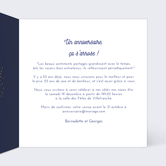 Invitation anniversaire de mariage Bulles Ocre