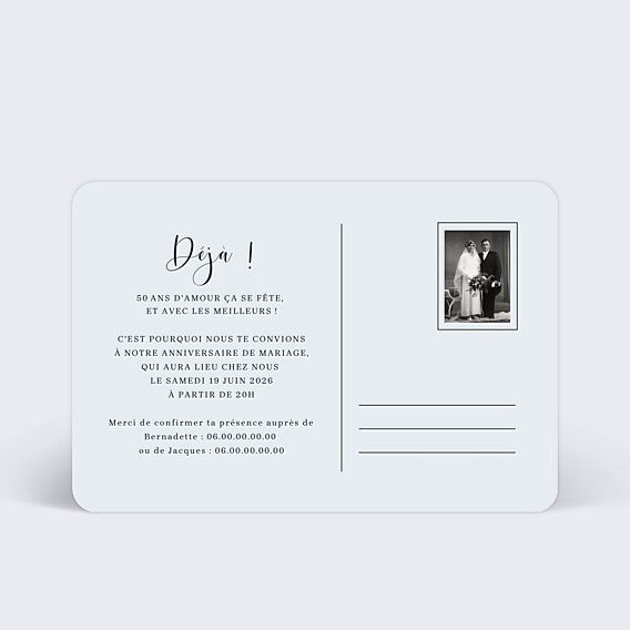 Invitation anniversaire de mariage Carte Postale Chic