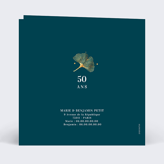 Invitation anniversaire mariage Ginkgo Verso