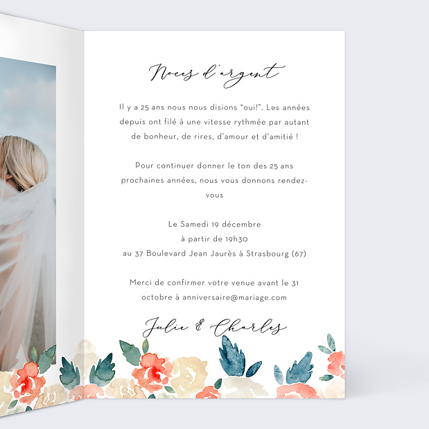 Invitation Anniversaire de Mariage Envolée Florale Intérieur Droit