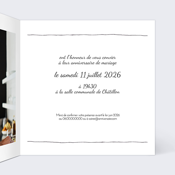 Invitation anniversaire de mariage Trait de Crayon