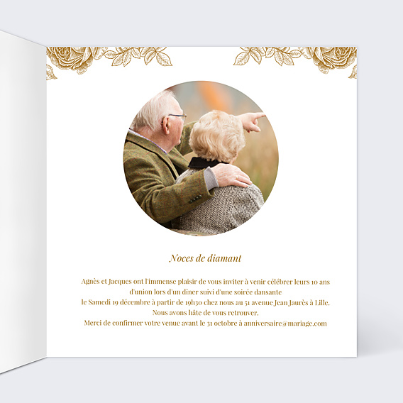 Invitation anniversaire de mariage Découpe Baroque