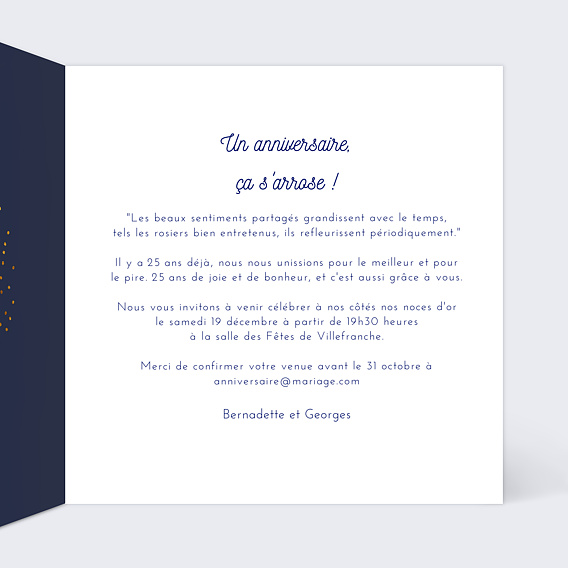 Invitation anniversaire mariage Bulles Ocre Intérieur Droit