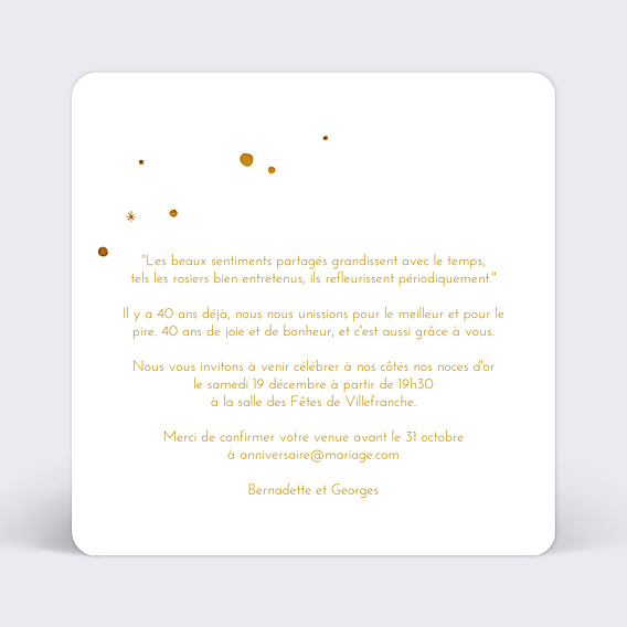 Invitation anniversaire de mariage Golden Dots