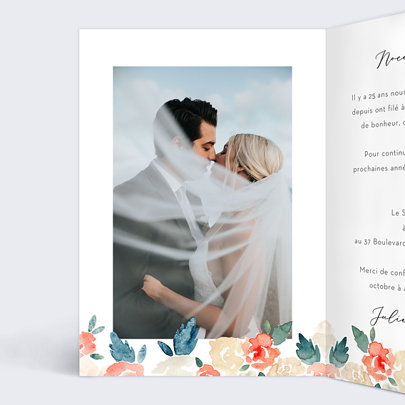 Invitation anniversaire mariage Envolée Florale Intérieur Gauche