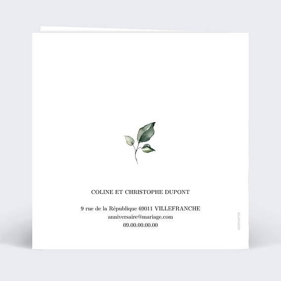 Invitation anniversaire mariage Dorure Eucalyptus Verso