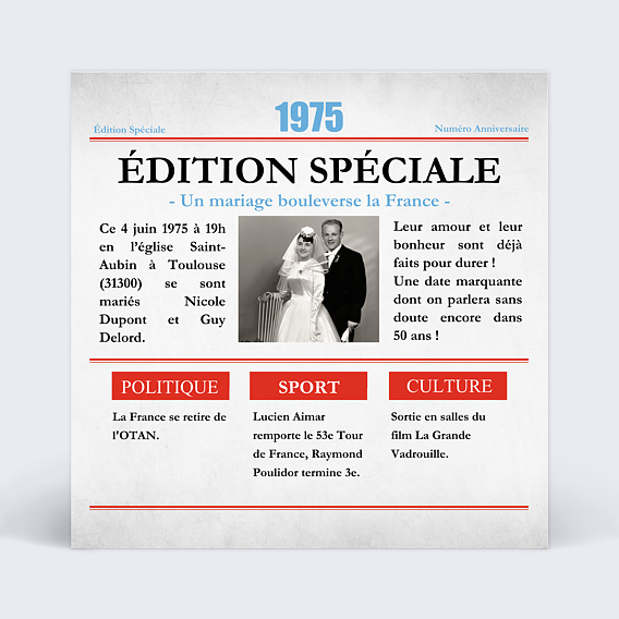 Invitation anniversaire mariage Rétrospective Journal