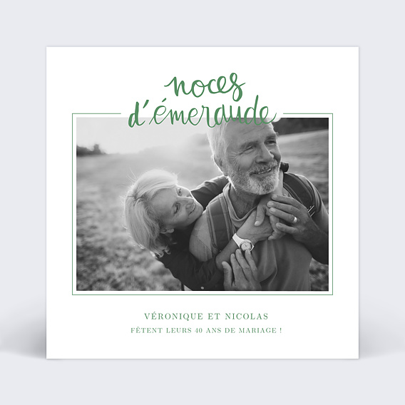 Invitation anniversaire mariage Typo Émeraude