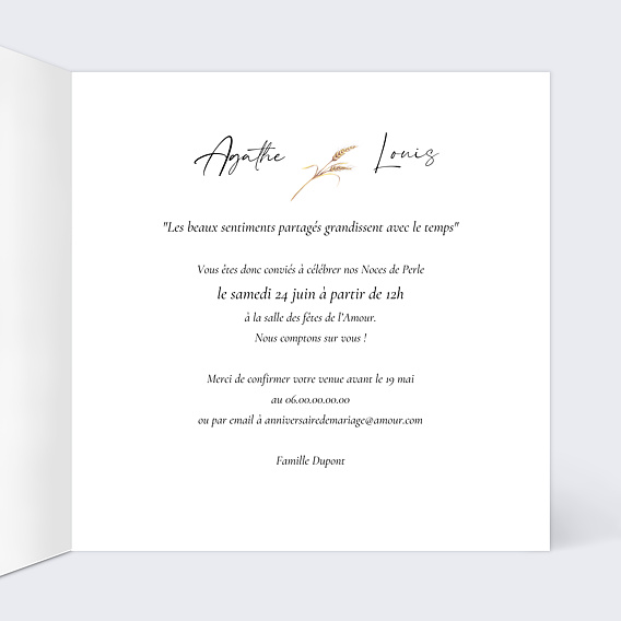 Invitation anniversaire mariage Bohème Chic Intérieur Droit