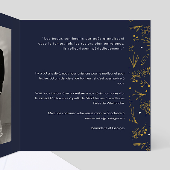 Invitation anniversaire mariage Champêtre Intérieur Droit