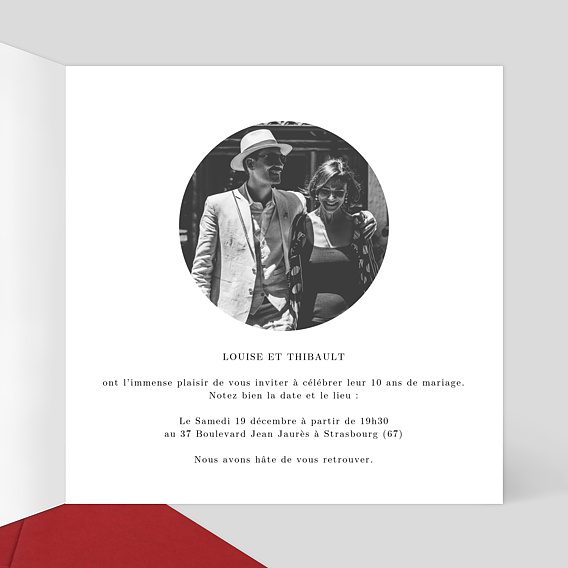 Invitation anniversaire mariage Découpe Couronnée Intérieur Droit