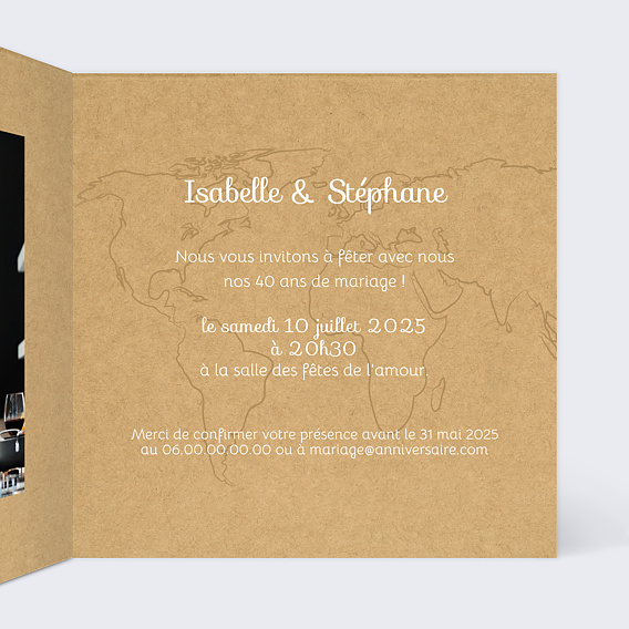Invitation anniversaire mariage Ensemble en Vadrouille Intérieur Droit