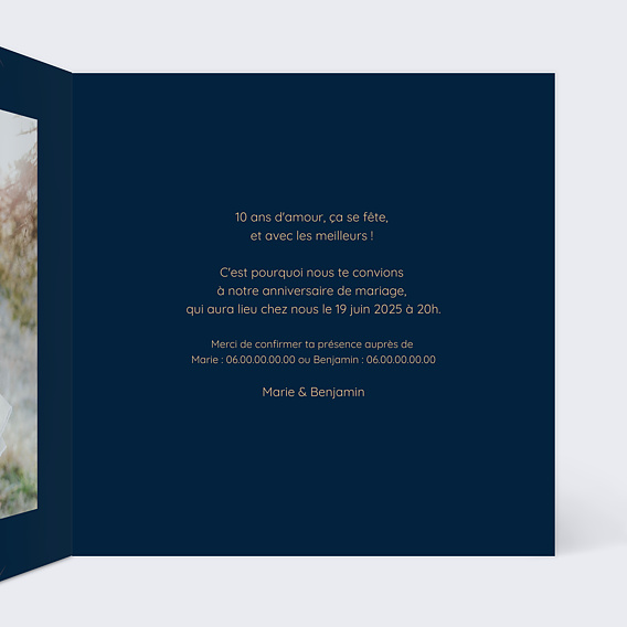 Invitation anniversaire mariage Feux d'Artifices Intérieur Droit
