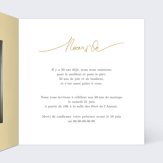 Invitation anniversaire mariage Lettres Noces d'Or Intérieur Droit