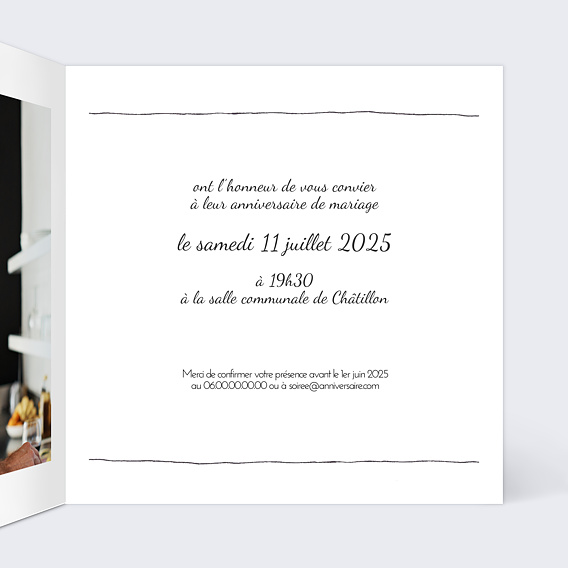 Invitation anniversaire mariage Trait de Crayon Intérieur Droit