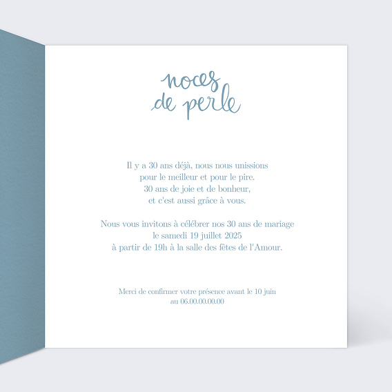 Invitation anniversaire mariage Typo Perle Intérieur Droit