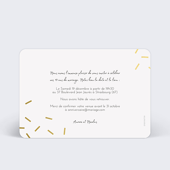 Invitation anniversaire de mariage 10 ans Chic