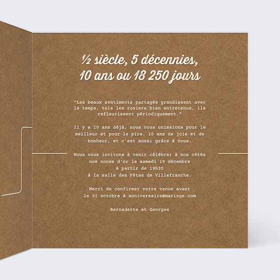 Invitation anniversaire de mariage Timeline Kraft