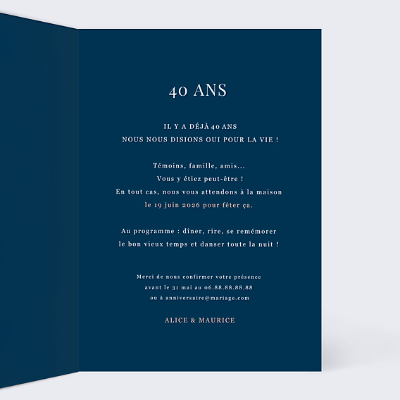 Invitation anniversaire de mariage Caractère