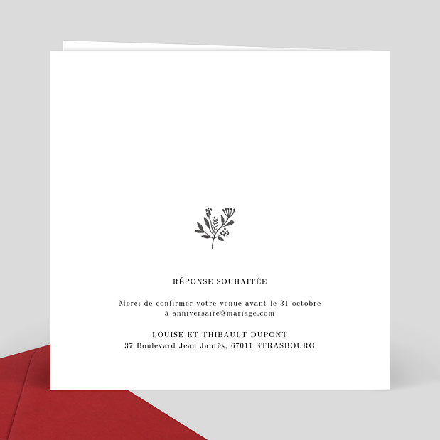 Invitation Anniversaire de Mariage Découpe Couronnée Verso